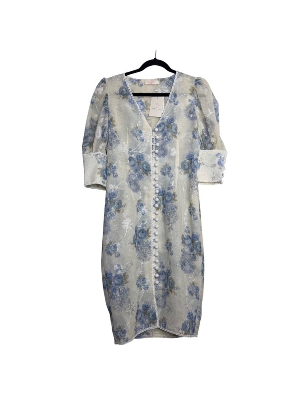 NWT Cinderella's Closet Floral Embroidered Mesh Midi Dress Button Front Sz M